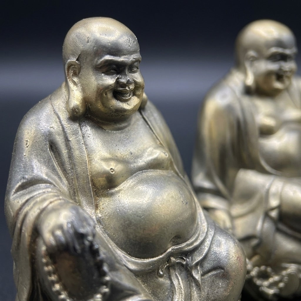 Laughing Buddha Statues Set of 2 — Feng Shui Prosperity Figurines — detail view