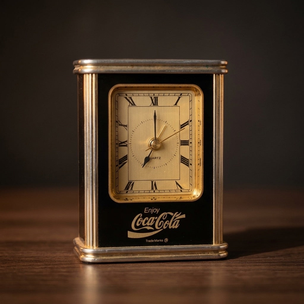 Vintage Ridgeway Coca-Cola Gold Carriage Clock — Made in Germany — main view