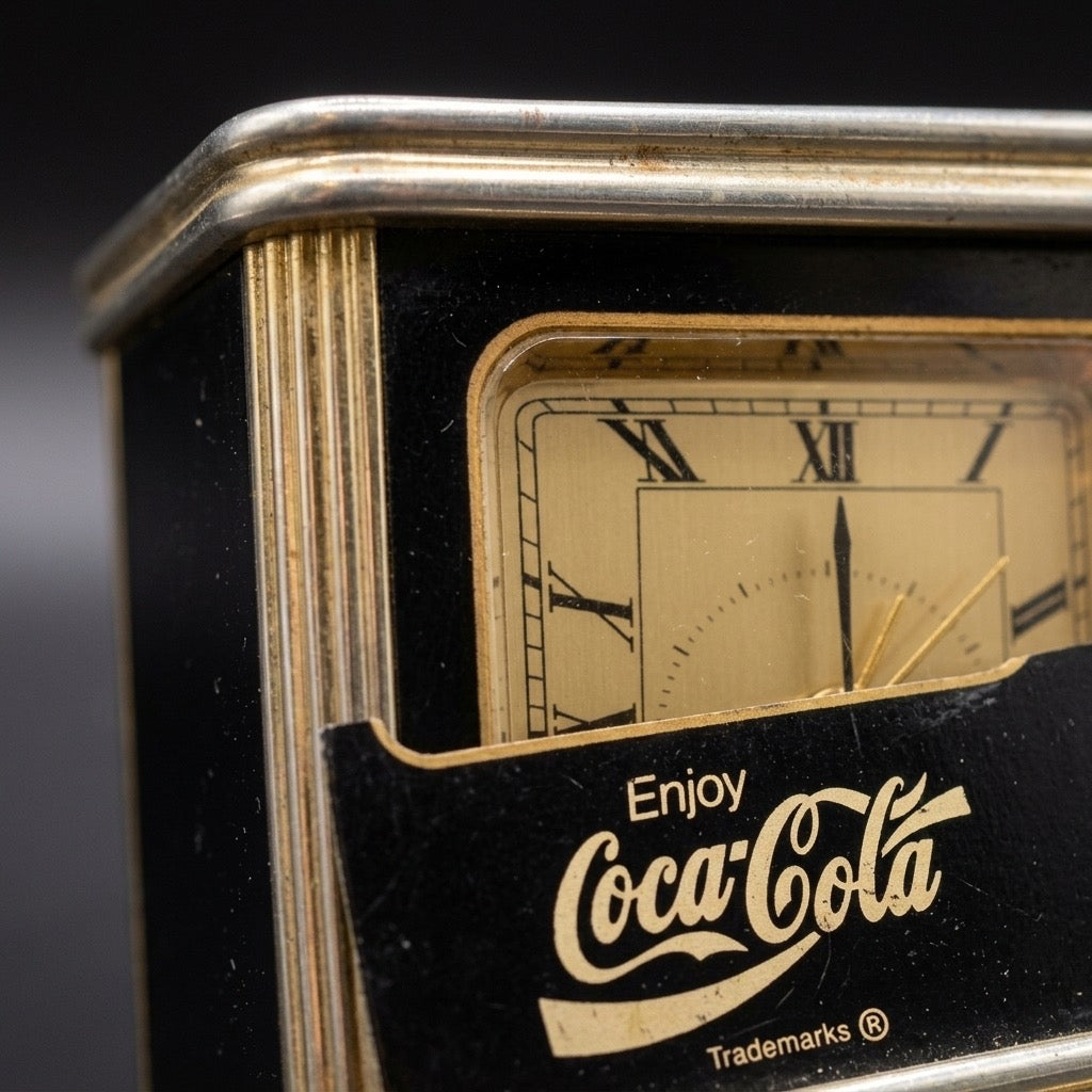 Vintage Ridgeway Coca-Cola Gold Carriage Clock — Made in Germany — detail view