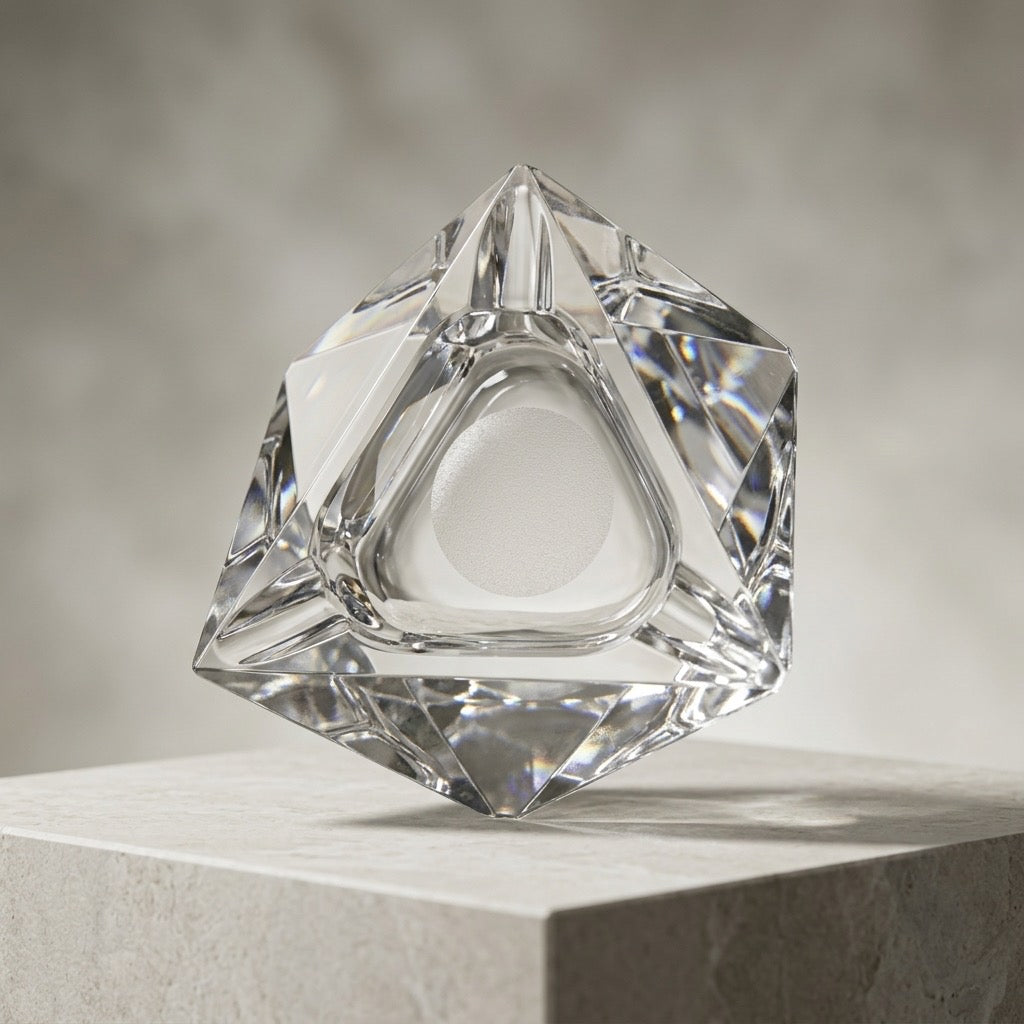 Vintage Faceted Crystal Triangle Ashtray — Mid-Century Cut Glass — main view