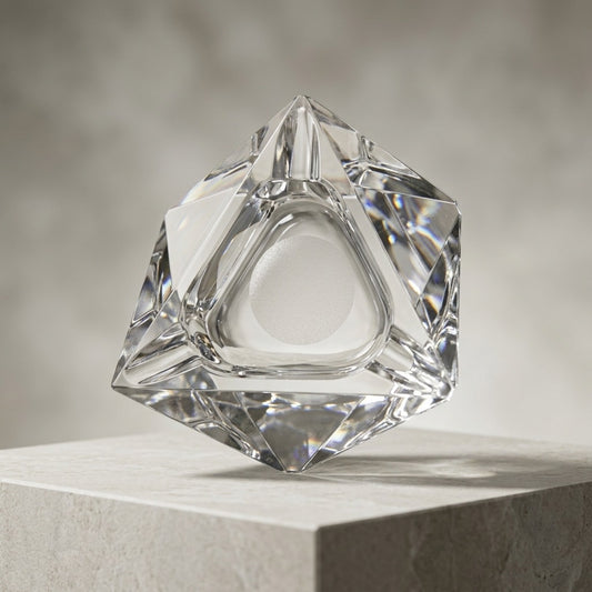 Vintage Faceted Crystal Triangle Ashtray — Mid-Century Cut Glass — main view