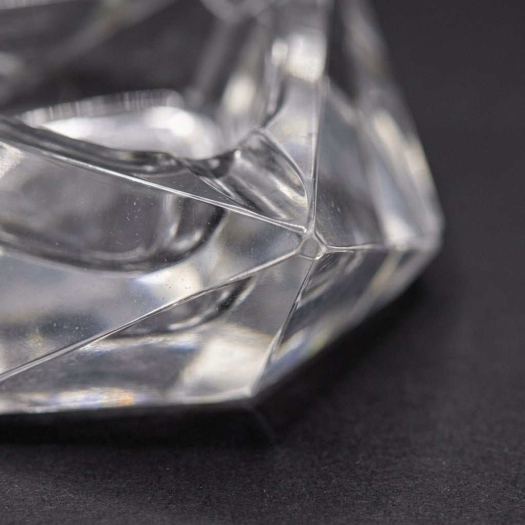 Vintage Faceted Crystal Triangle Ashtray — Mid-Century Cut Glass — detail view