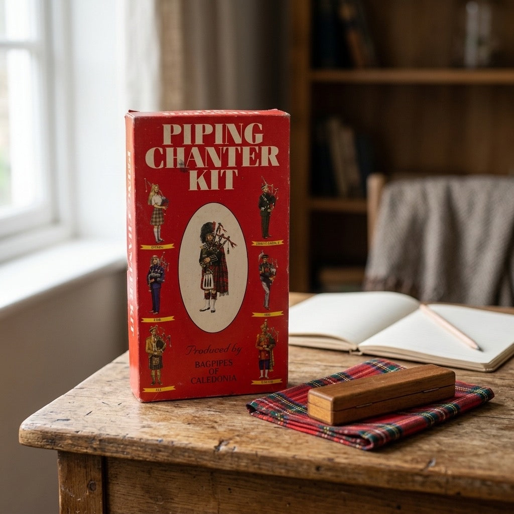 Vintage Beginner Piping Chanter Kit by Bagpipes of Caledonia — Scottish Folk Instrument — detail view