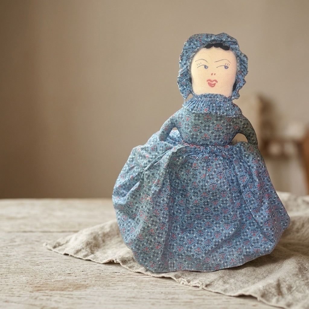 Vintage Handmade Topsy Turvy Cloth Doll — Reversible Folk Toy — detail view