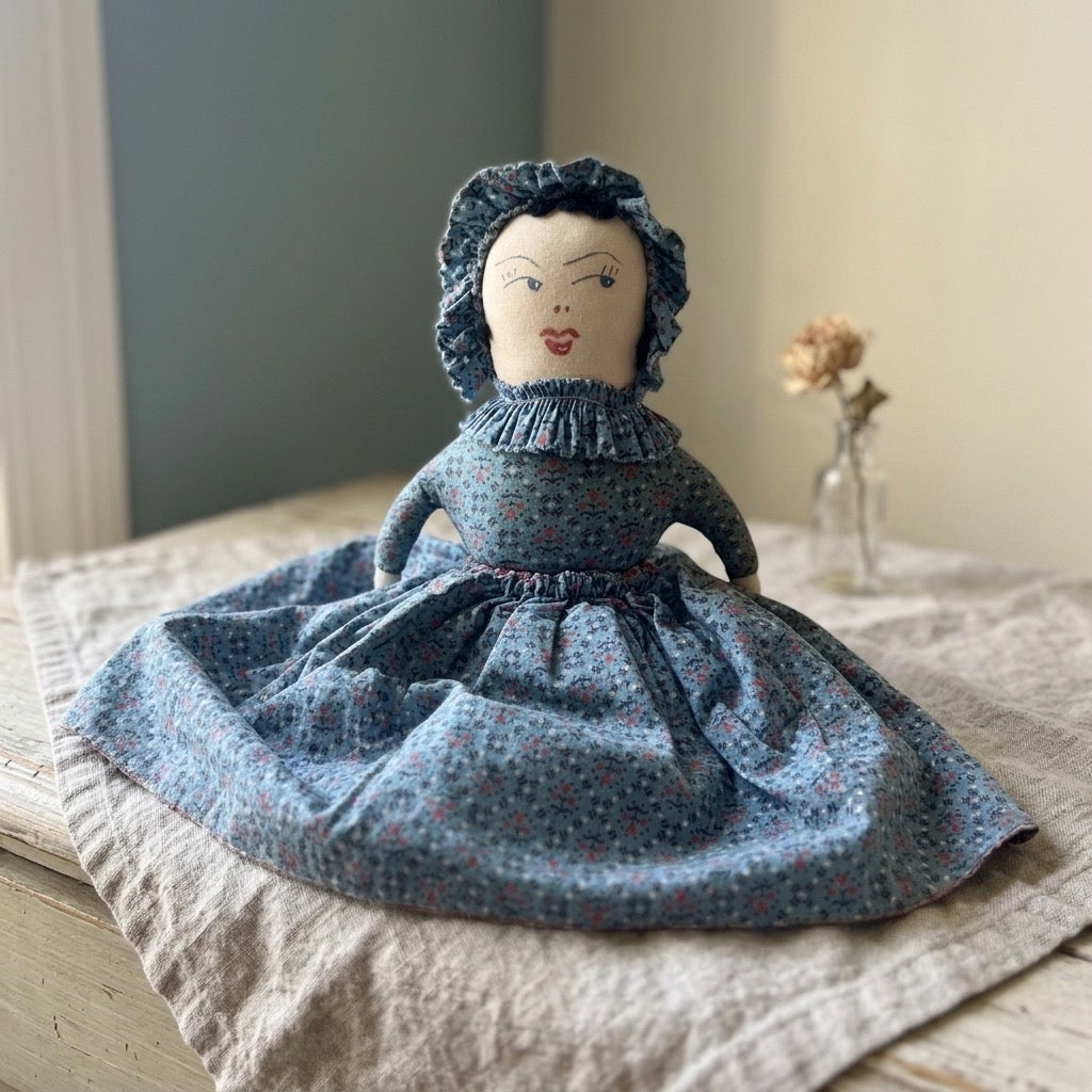 Vintage Handmade Topsy Turvy Cloth Doll — Reversible Folk Toy — detail view