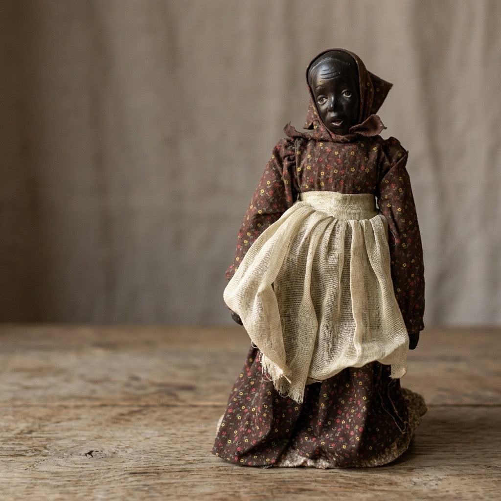 Vintage Black Americana Composition Folk Art Doll — Antique Doll Collectible — detail view