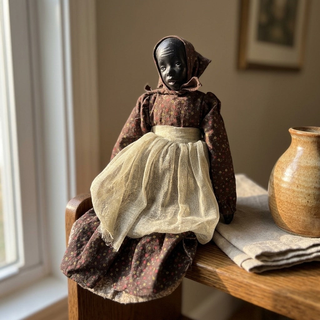 Vintage Black Americana Composition Folk Art Doll — Antique Doll Collectible — detail view