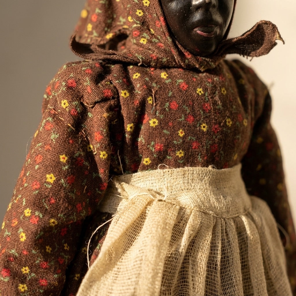 Vintage Black Americana Composition Folk Art Doll — Antique Doll Collectible — detail view