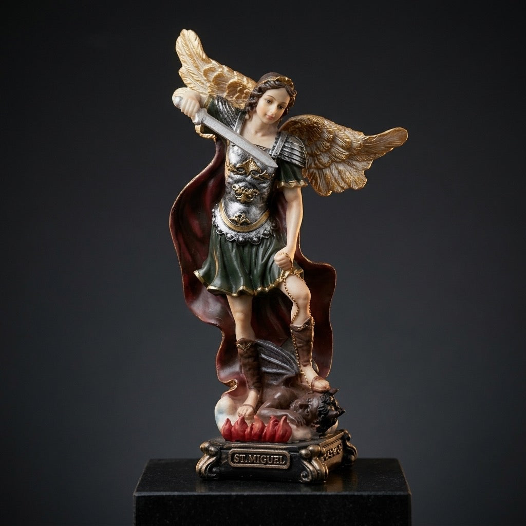 Saint Michael Archangel Defeating Lucifer Statue — main view