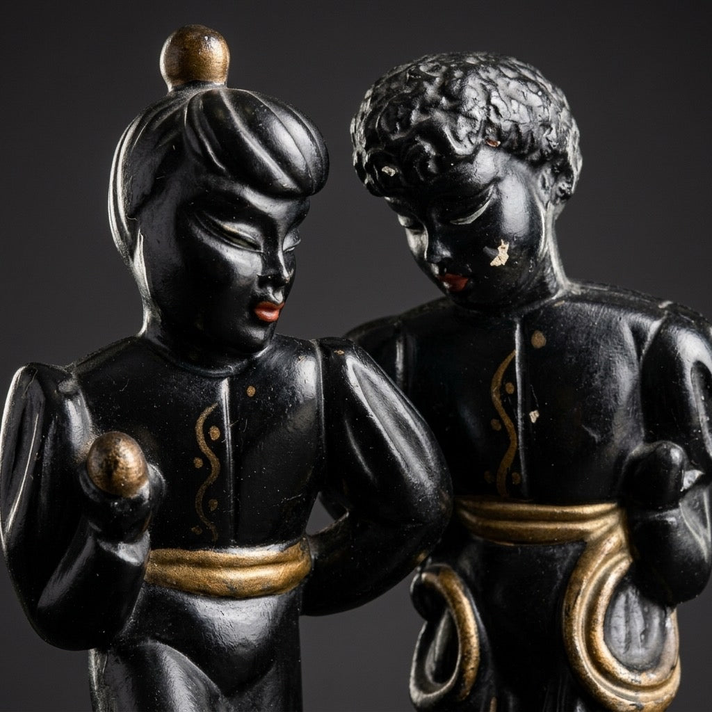 Vintage Universal Statuary Chalkware Asian Figures — detail view