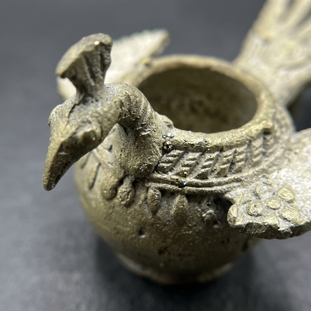 Vintage Indian Bronze Peacock Oil Lamp (Diya) — detail view