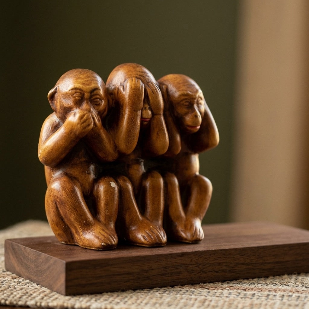 Vintage Three Wise Monkeys Ceramic Figurine — main view