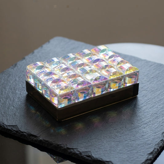 Iridescent Glass Cube Decorative Box — Art Deco Display Piece — main view