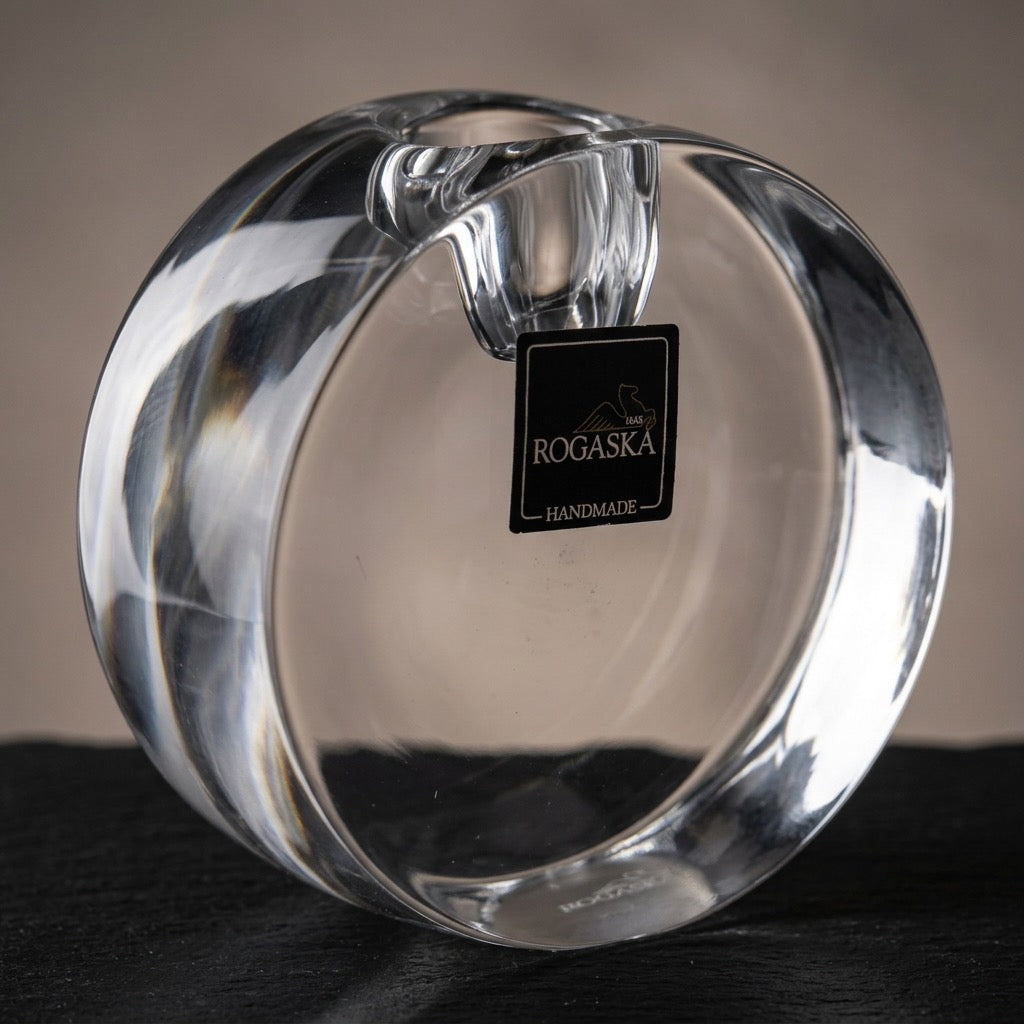 Rogaska Handmade Crystal Votive Candle Holder — Solid Disc Form, Original Label — main view