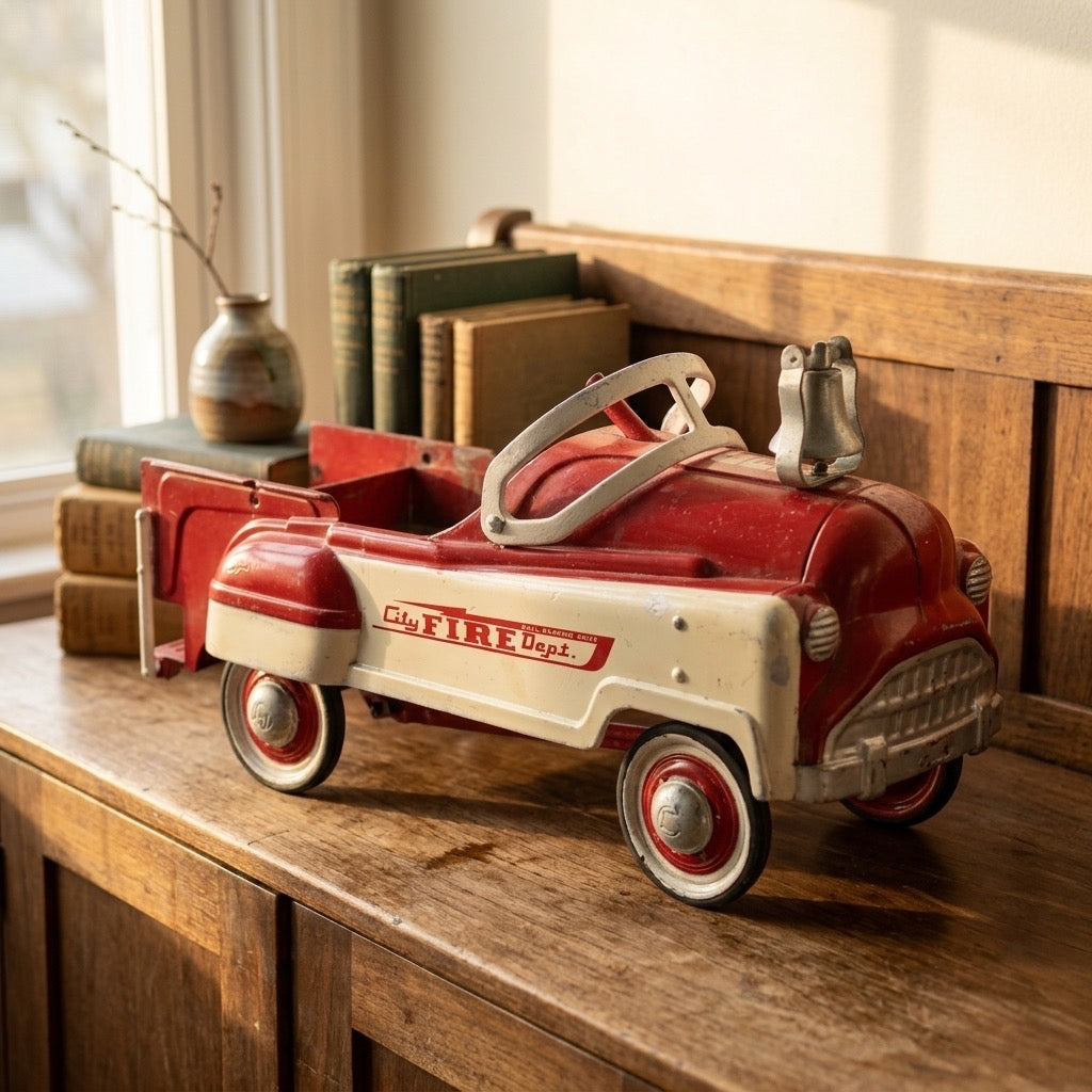 Murray City Fire Department Pedal Car — Vintage Steel, Original Bell — detail view