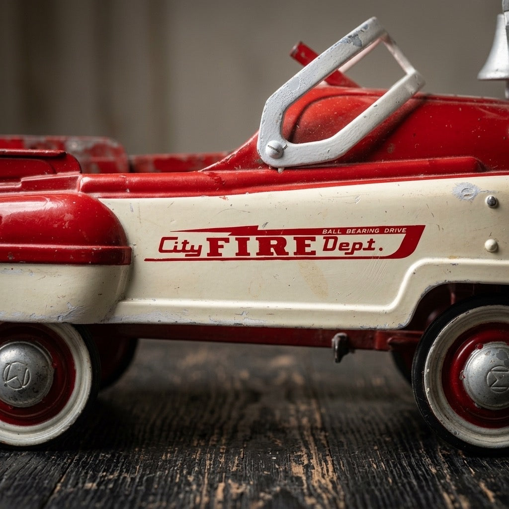 Murray City Fire Department Pedal Car — Vintage Steel, Original Bell — detail view