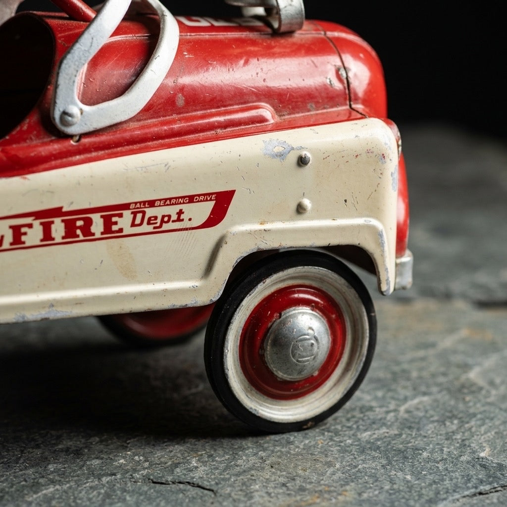 Murray City Fire Department Pedal Car — Vintage Steel, Original Bell — detail view