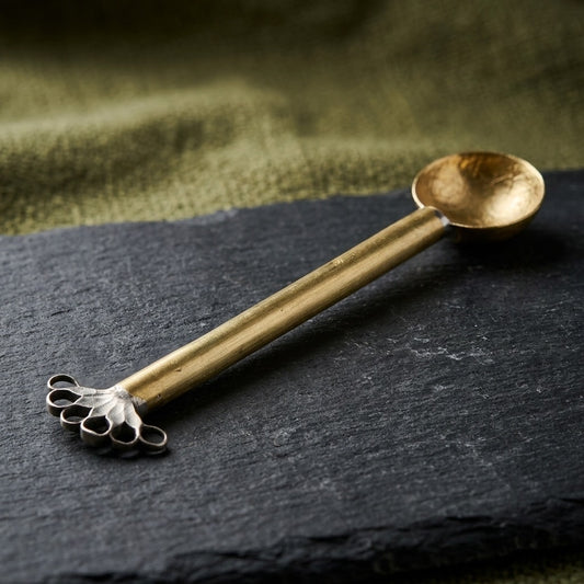 Vintage Brass Peacock Handle Ritual Spoon — Ornate Ceremonial Metalwork — main view
