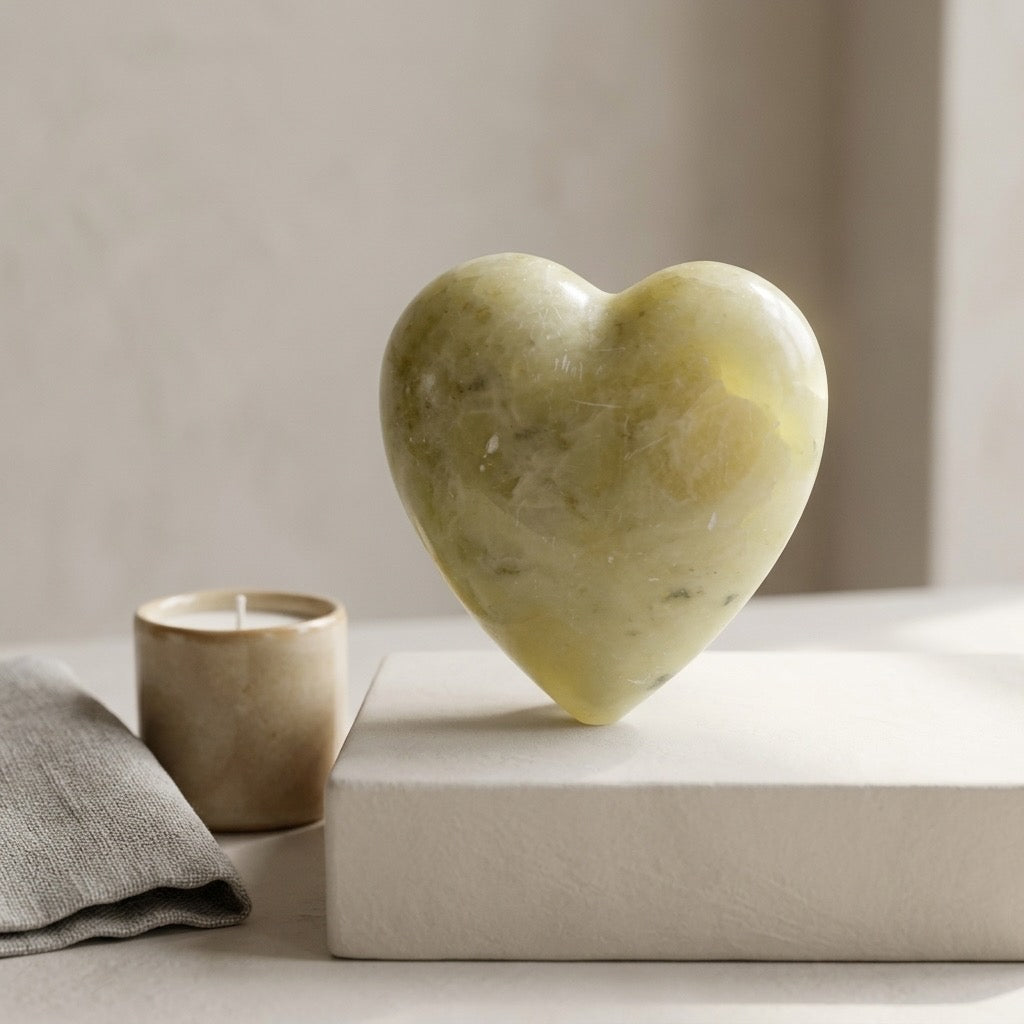 Yellow Calcite Heart Carving — Warm Golden Tone, Polished, 299g — detail view