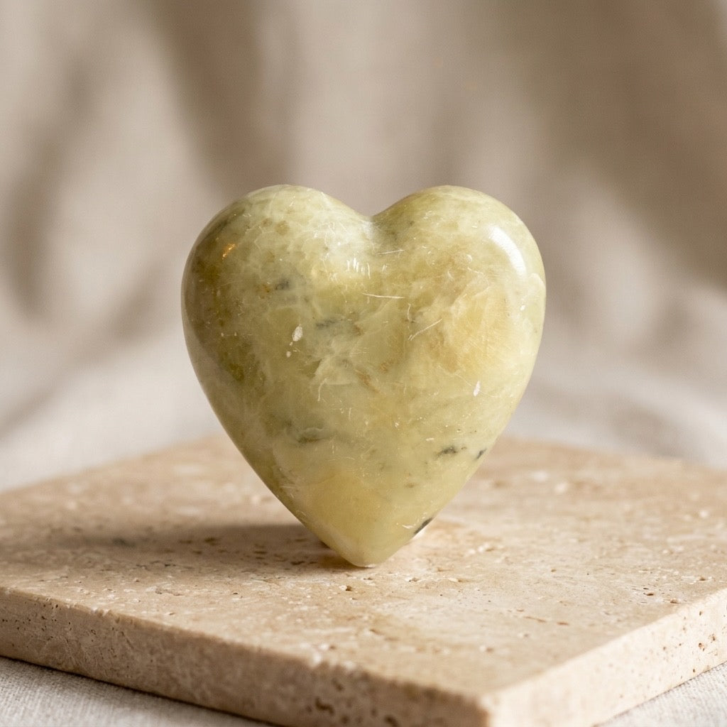 Yellow Calcite Heart Carving — Warm Golden Tone, Polished, 299g — main view
