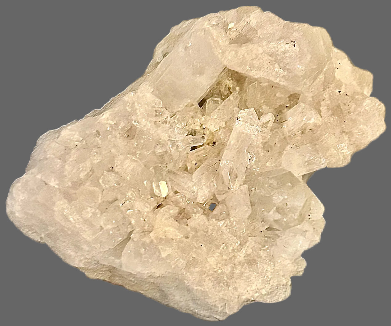 Quartz Crystal Cluster on Matrix — Clear to Milky Points, Natural Stone Base, 264g — detail view