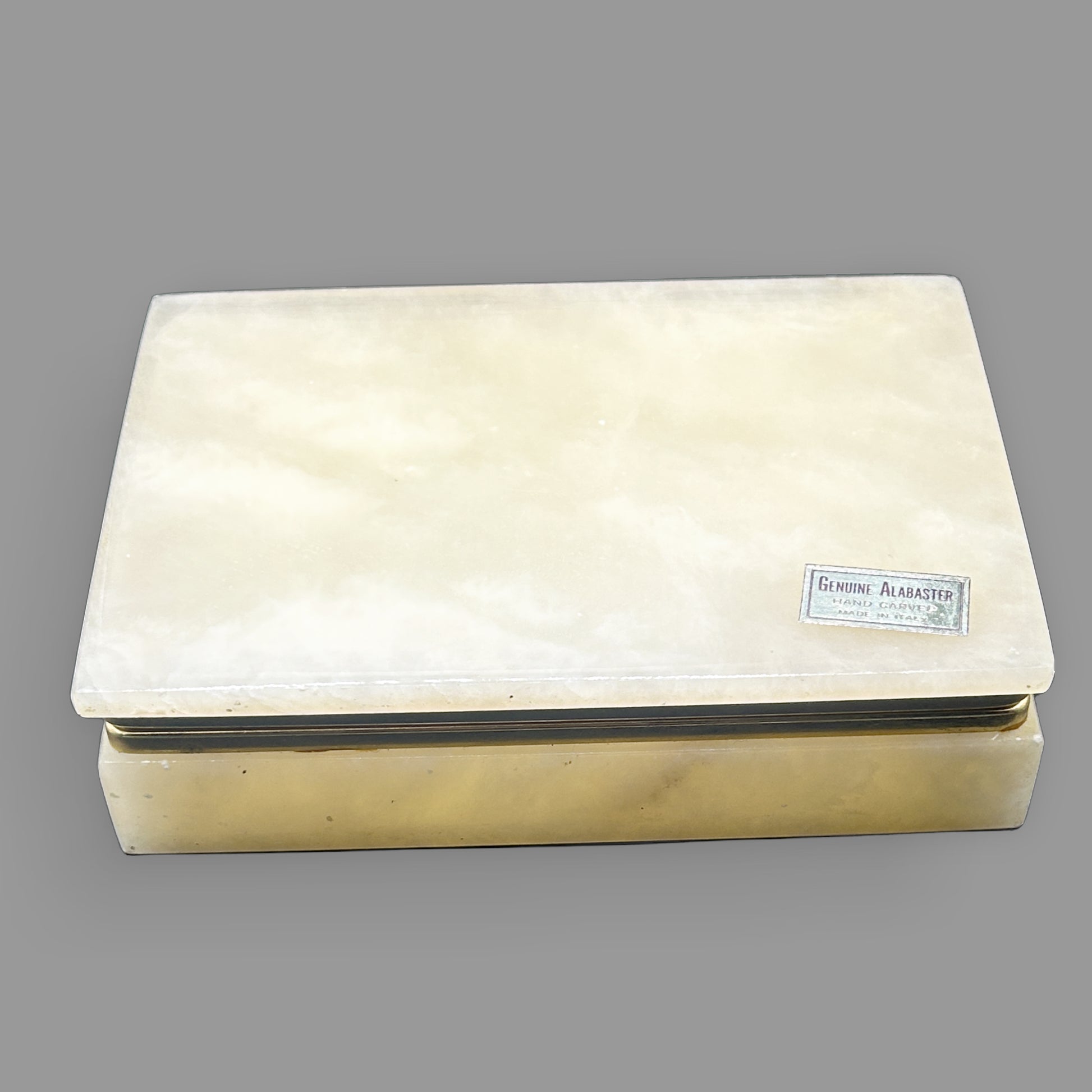 Vintage Italian Genuine Alabaster Rectangular Trinket & Jewelry Box — detail view