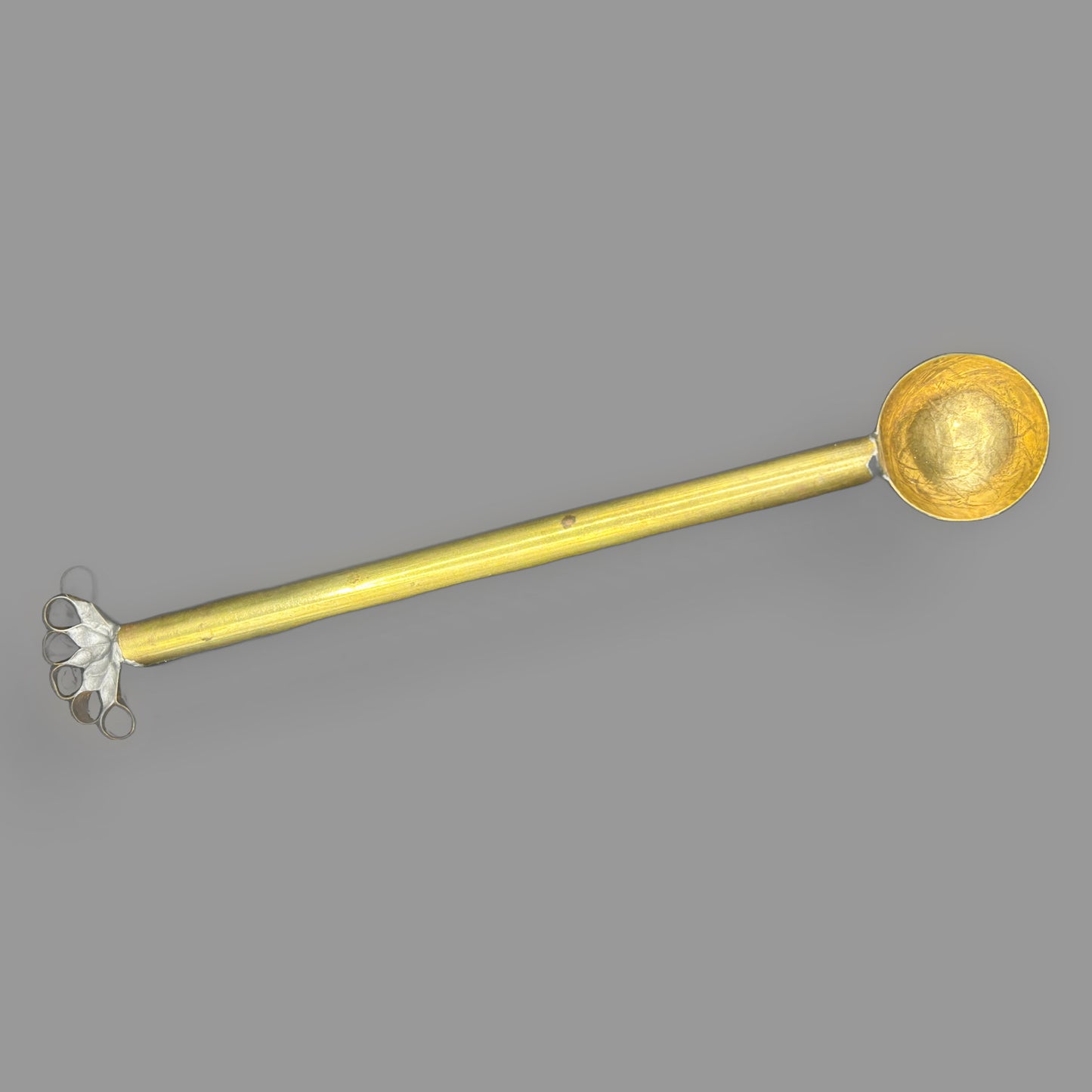 Vintage Brass Peacock Handle Ritual Spoon — Ornate Ceremonial Metalwork — detail view
