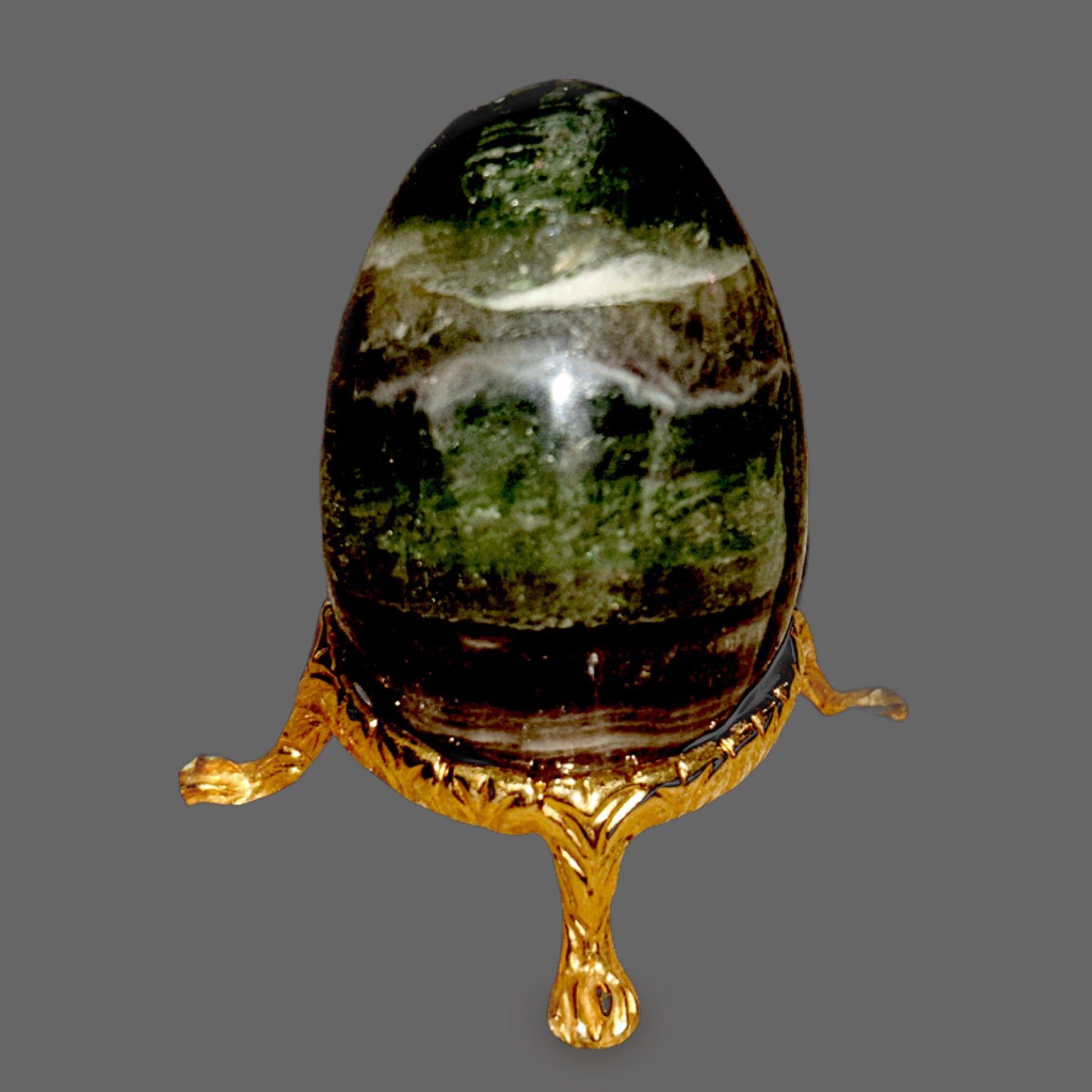 Green Fluorite Egg — Translucent Polished Carving, 128g — detail view