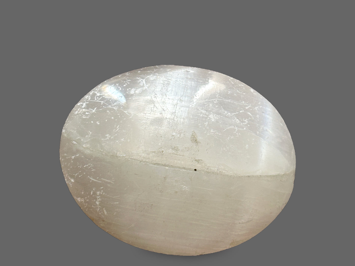 Polished Selenite Sphere — Satin Translucence, Soft Glow, 95g — detail view