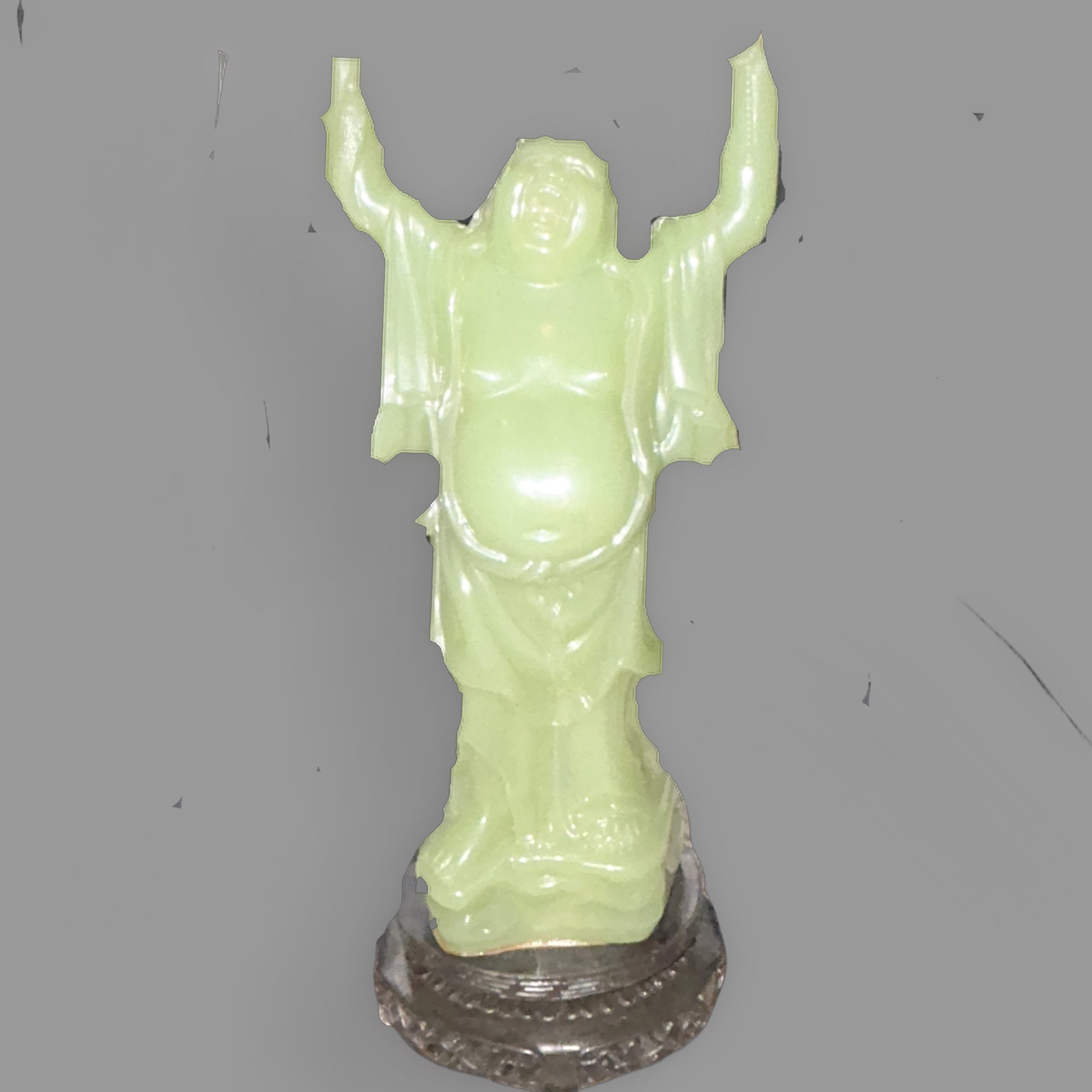 Vintage Jade-Style Laughing Buddha Resin Statue — Feng Shui Good Fortune — detail view