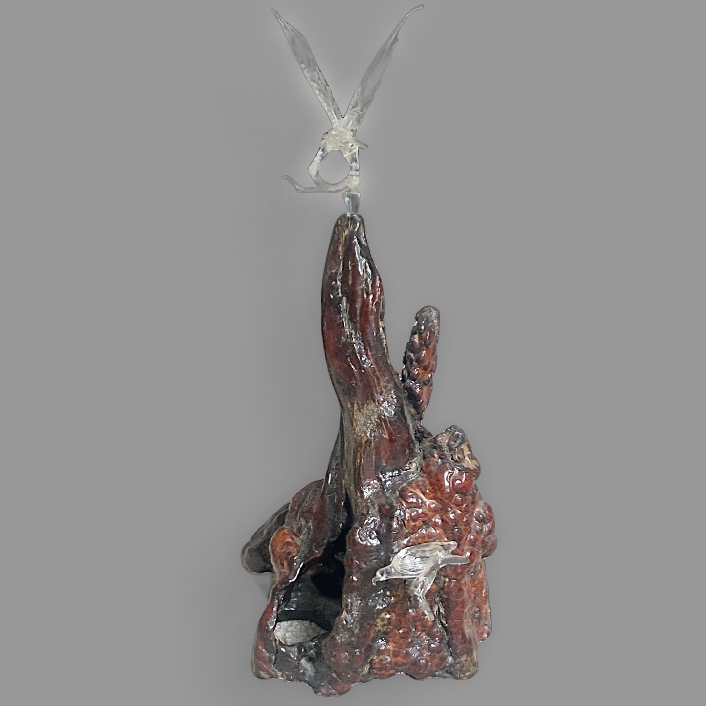 Glass Eagle on Driftwood Sculpture — Wildlife Art Collectible — detail view