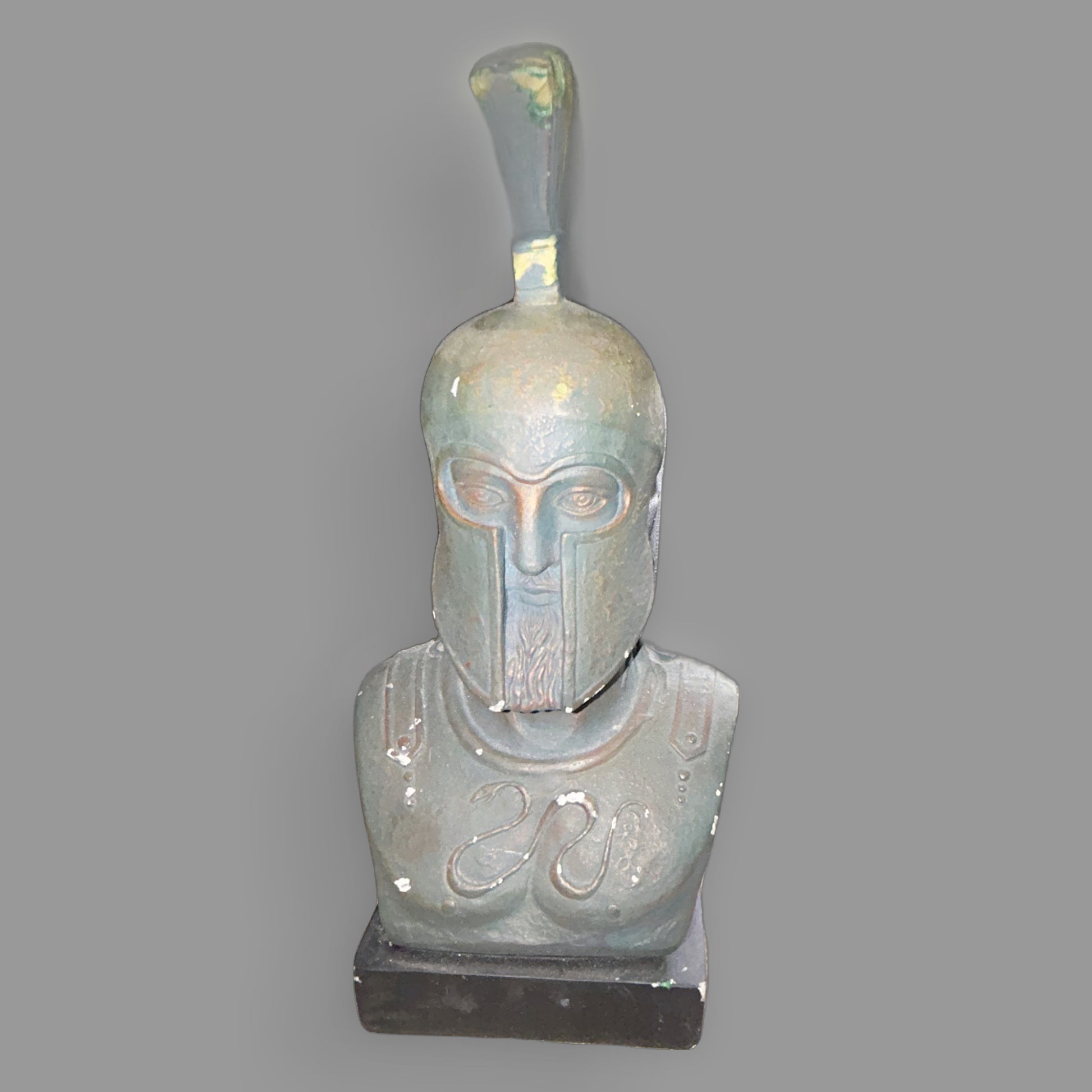 Spartan Warrior Bust — Weathered Greek-Style Statue — detail view