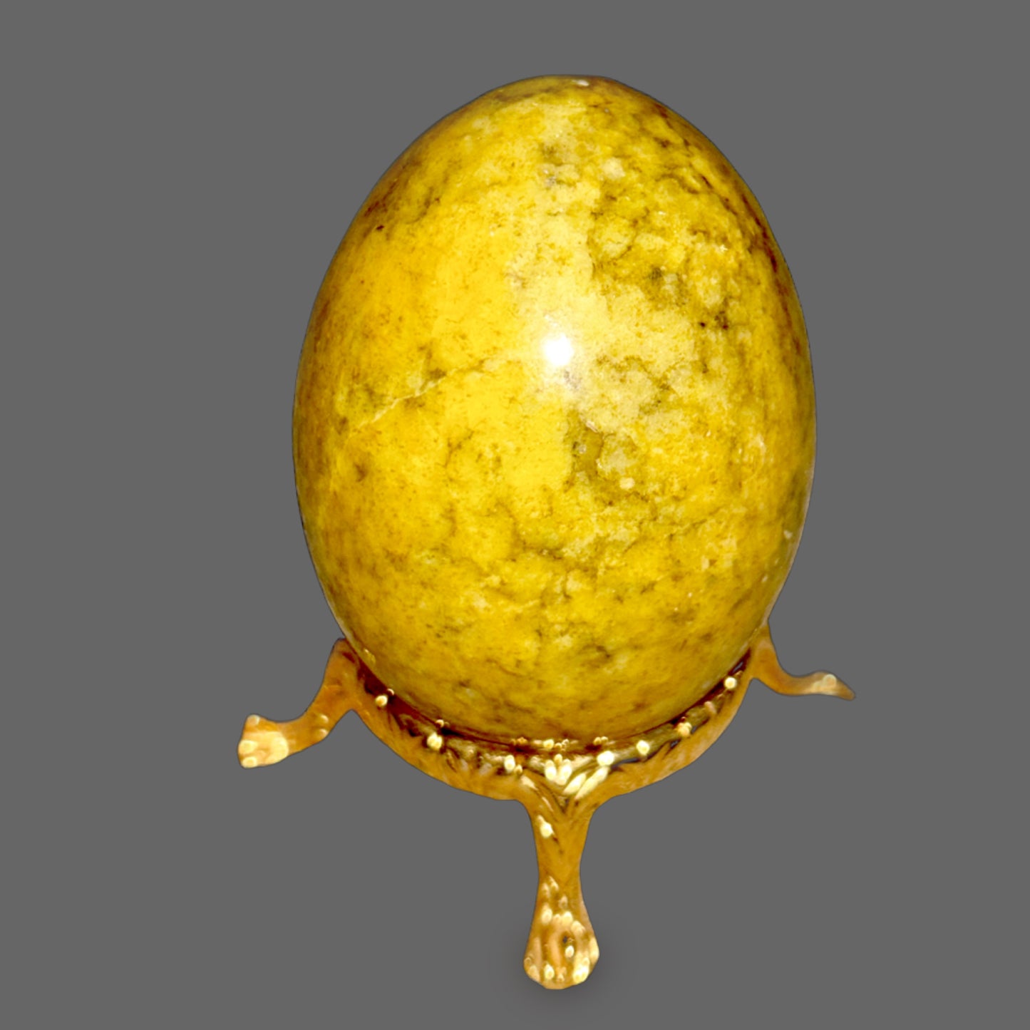Yellow & Green Mottled Stone Egg — Warm Golden Tone, Vintage Piece, Polished — detail view