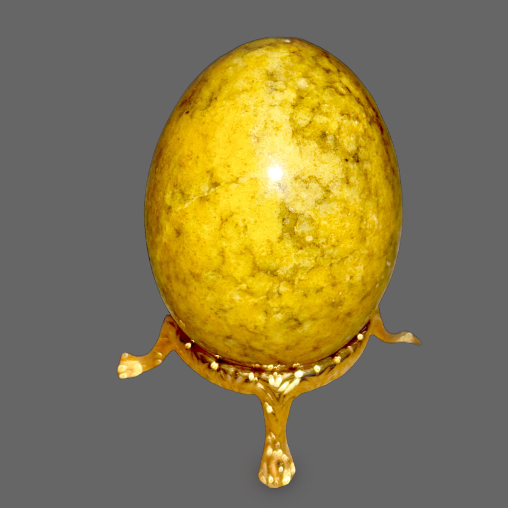 Yellow & Green Mottled Stone Egg — Warm Golden Tone, Vintage Piece, Polished — detail view