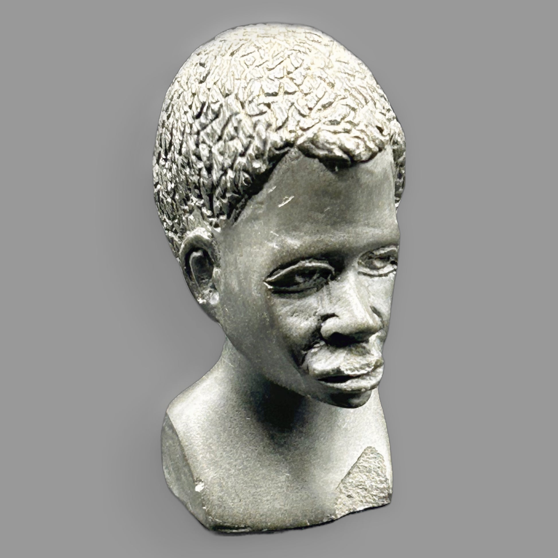Vintage African Male Head Bust Sculpture — detail view