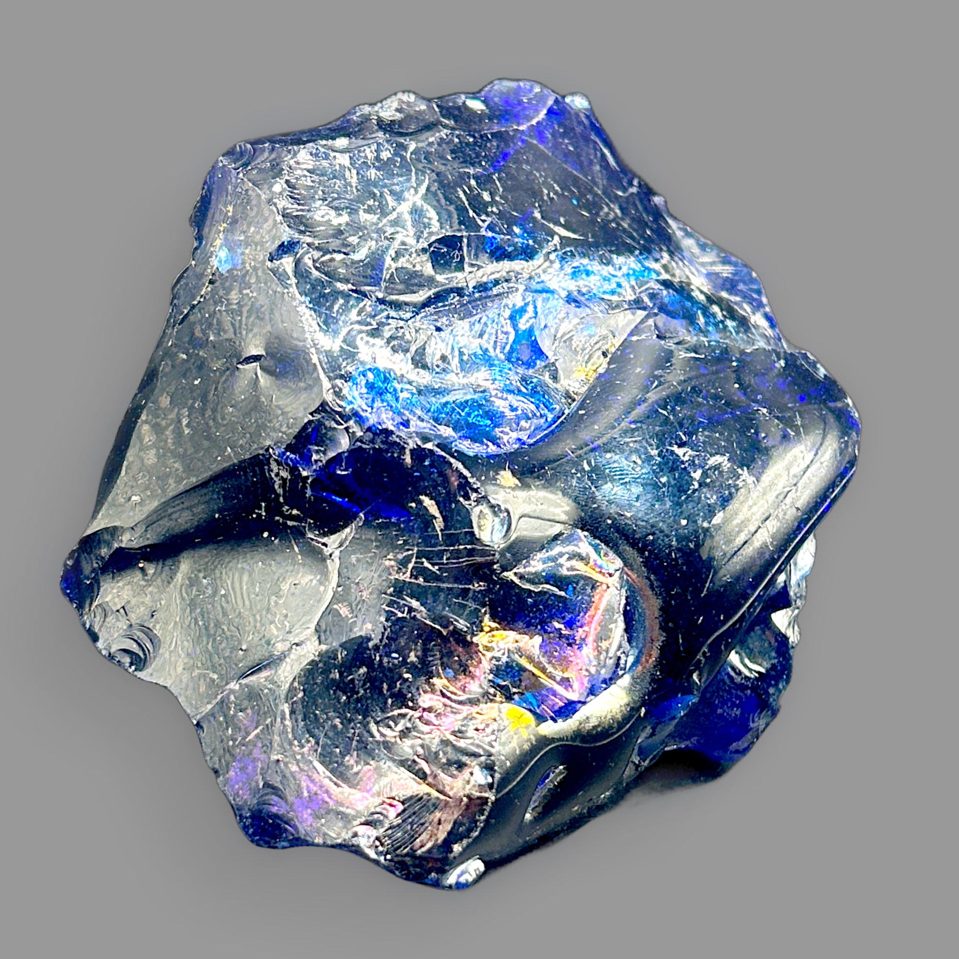 Cobalt Blue Iridescent Studio Art Glass Cullet — 419g — detail view