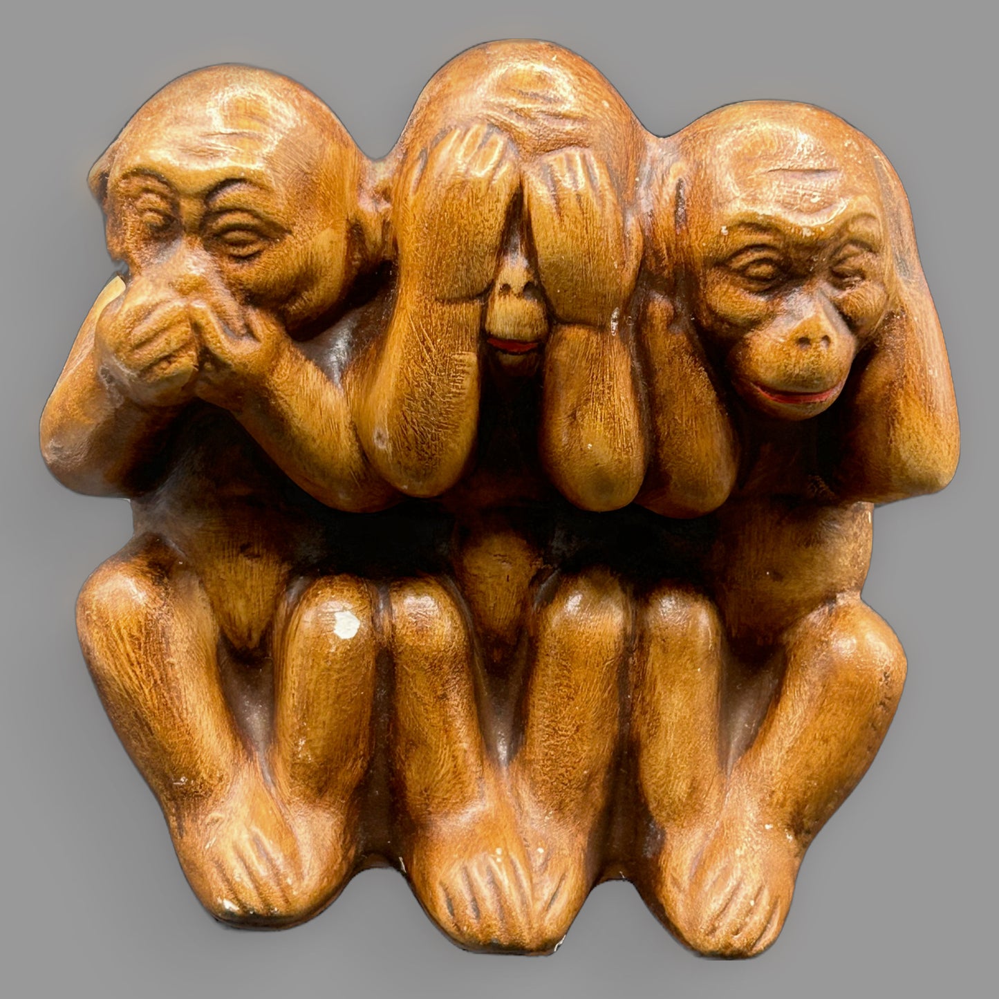 Vintage Three Wise Monkeys Ceramic Figurine — detail view
