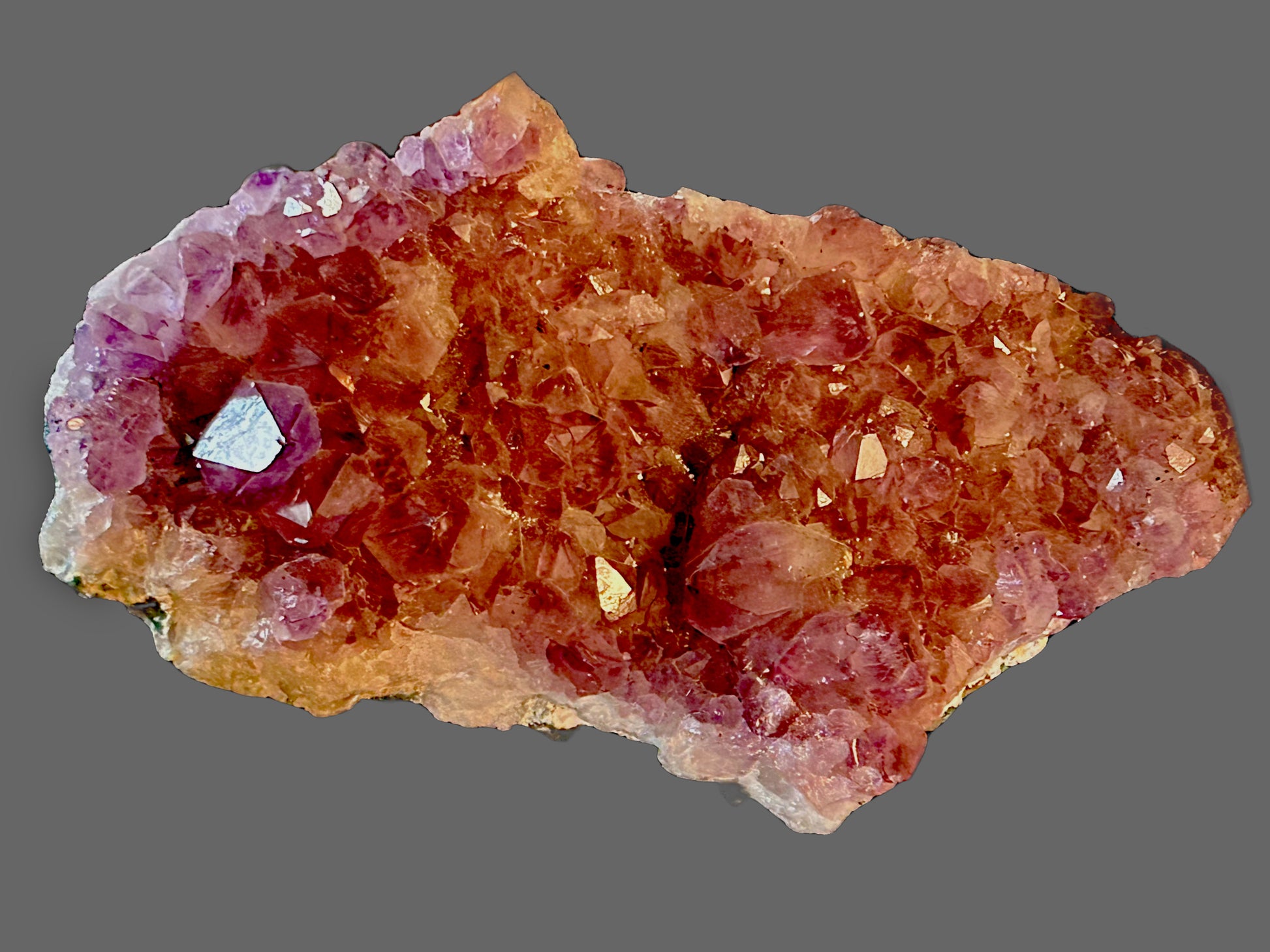Red Cap Amethyst — Hematoid Quartz Crystal Cluster, Iron Inclusions, 2.78 lbs — detail view