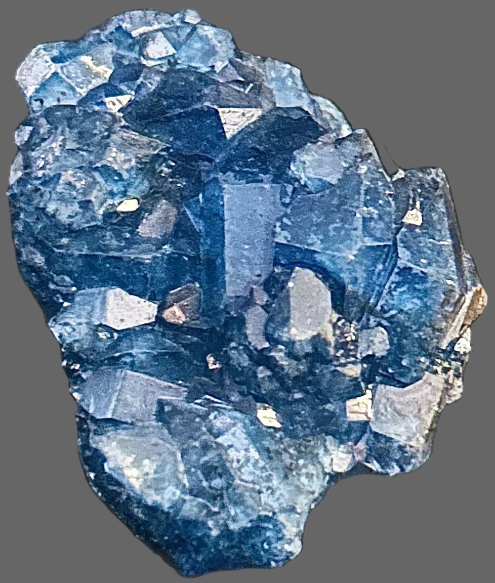 Blue Fluorite Crystal Cluster — “Blueberry” Indigo, Cubic Habit, 44g — detail view