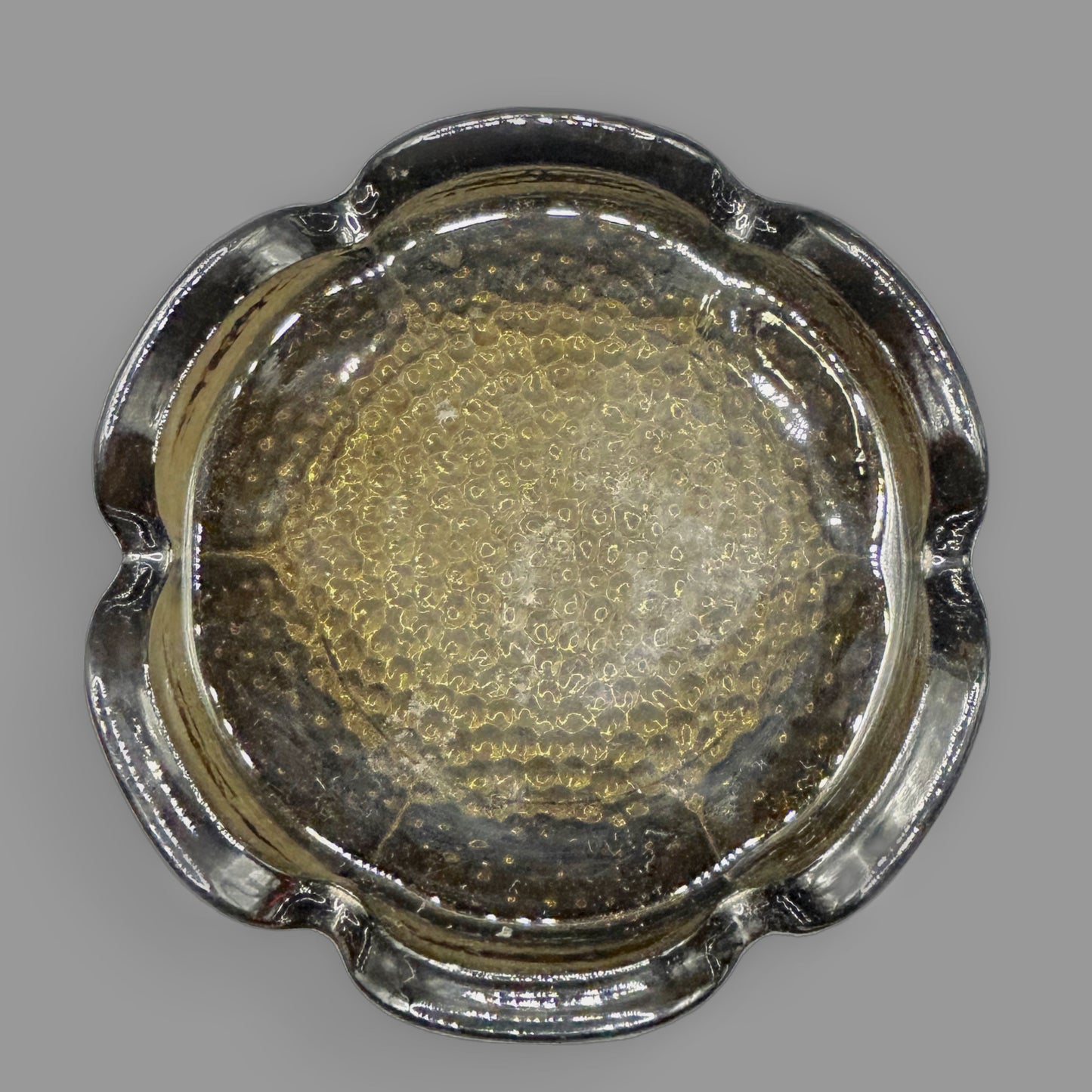 Vintage Amber Scalloped Glass Ashtray — Mid-Century Glassware — detail view