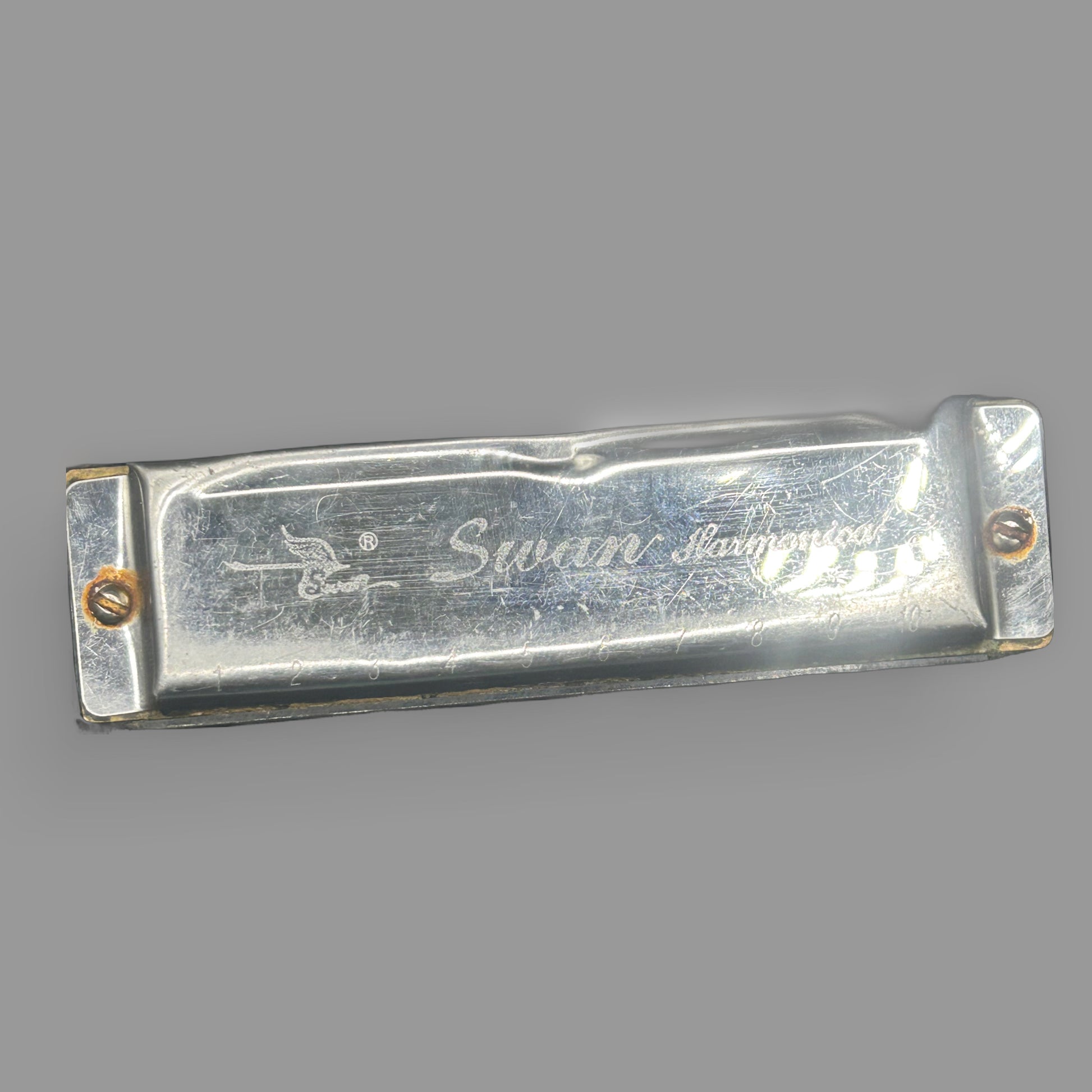 Vintage Swan 10-Hole Diatonic Harmonica — Key of C Blues Harp — detail view