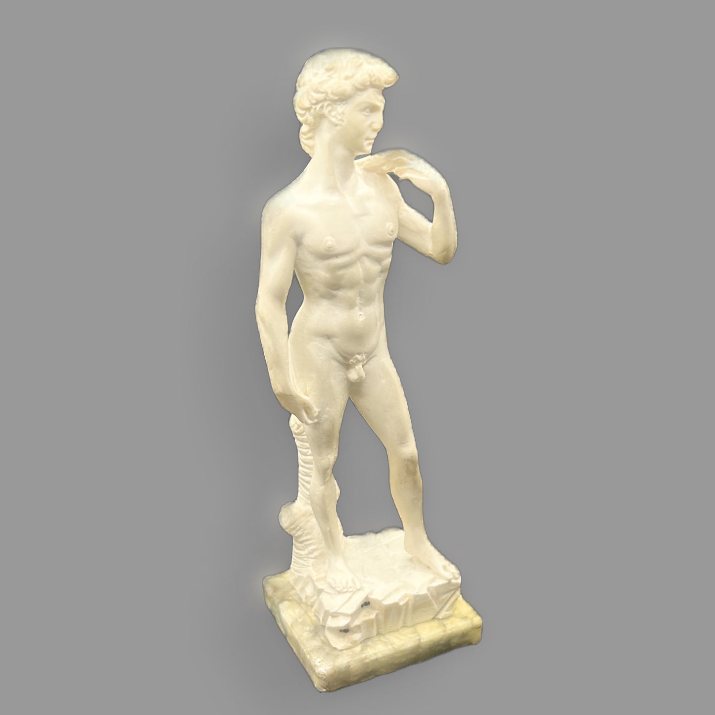 Michelangelo’s David Statue Replica — Classical Sculpture Figurine with Marble Base — detail view