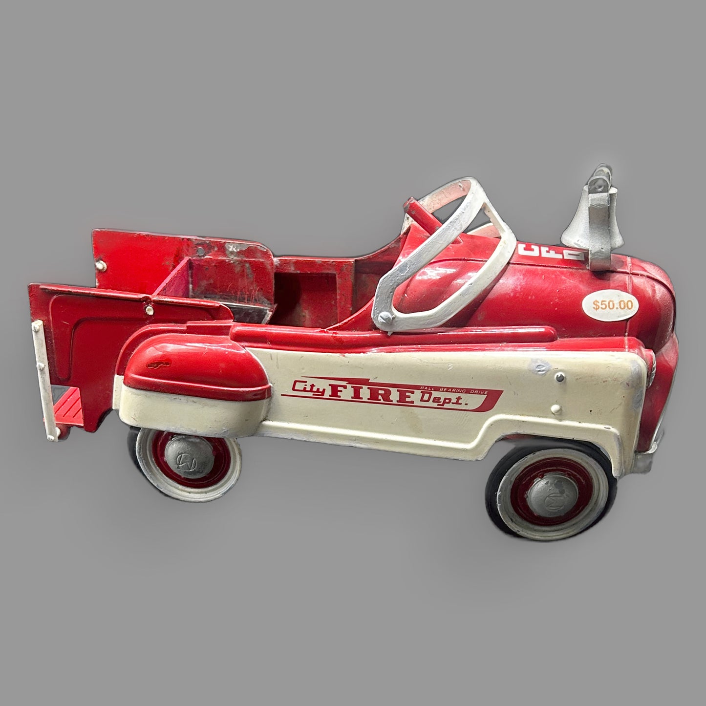 Murray City Fire Department Pedal Car — Vintage Steel, Original Bell — detail view