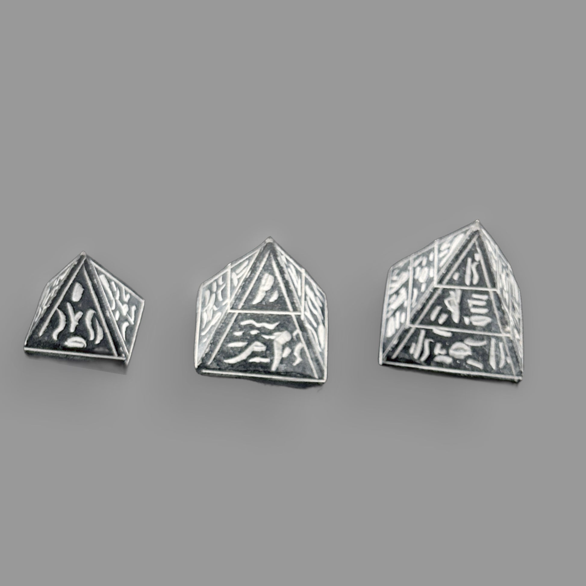 Hand-Engraved Basalt Egyptian Pyramid Paperweights — Hieroglyphic Design — detail view