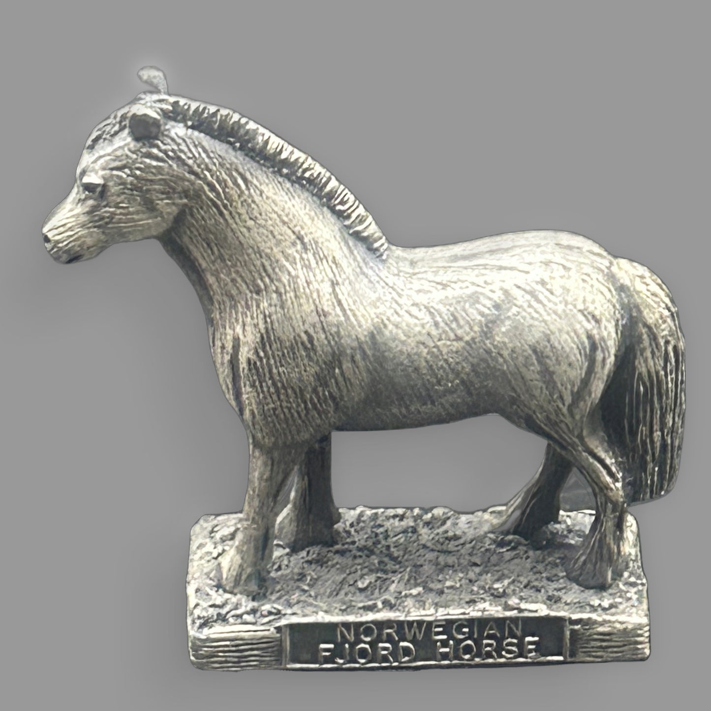Norwegian Fjord Horse Metal Figurine — Scandinavian Breed Collectible — detail view
