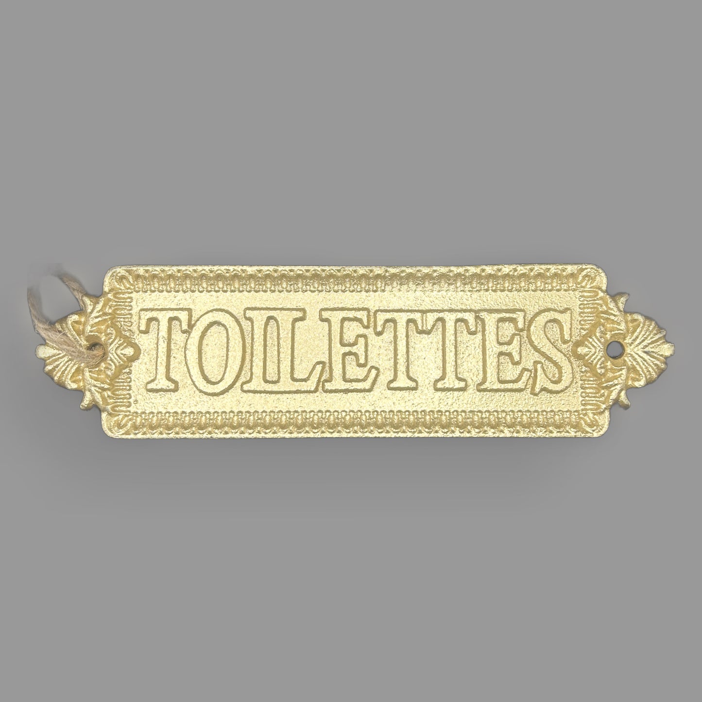Cast Iron «Toilettes» Door Sign — French Gold-Finish Wall Plaque — detail view