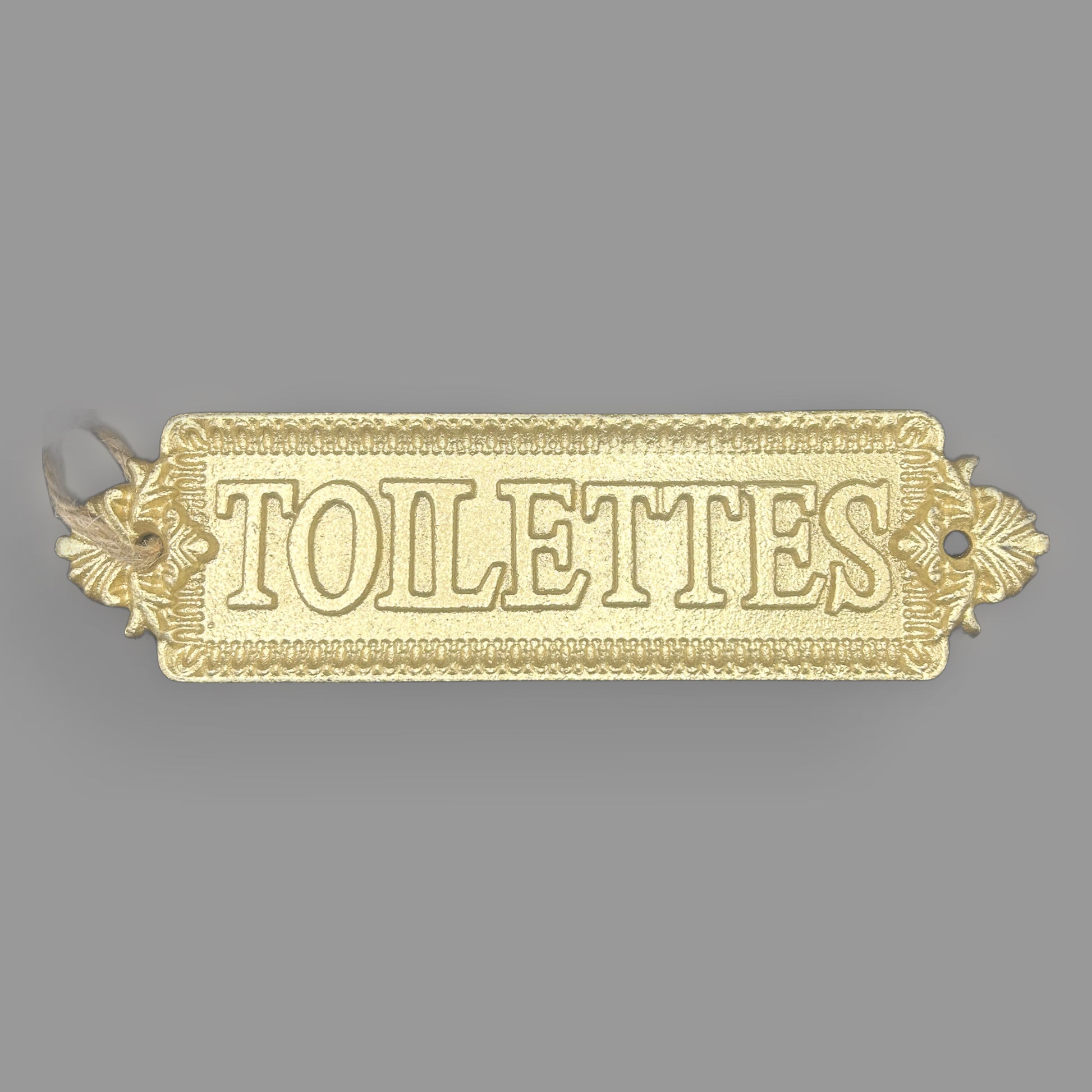 Cast Iron «Toilettes» Door Sign — French Gold-Finish Wall Plaque — detail view