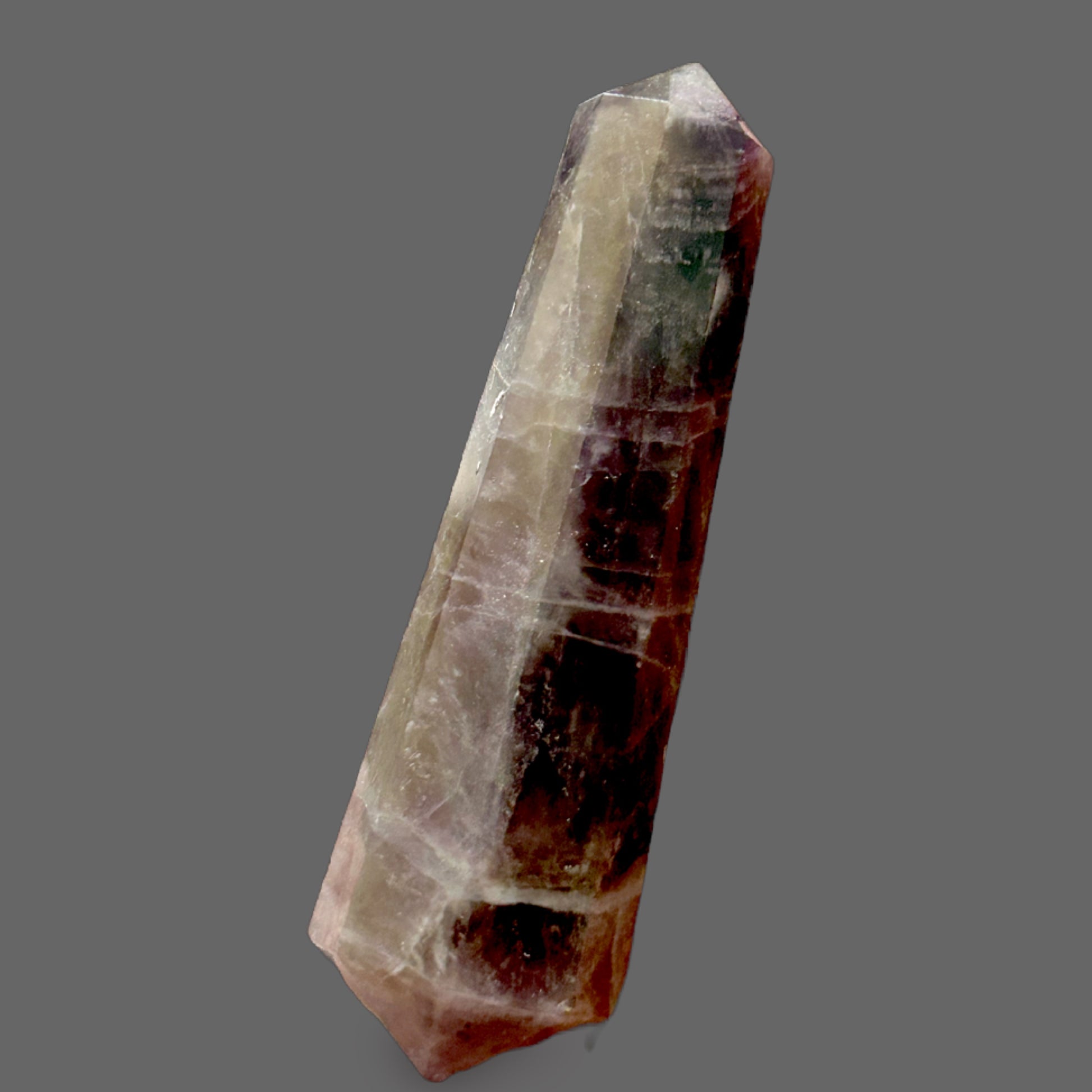 Purple Fluorite Tower Point — Polished Lapidary, Color-Zoned Violet, Natural Mineral — detail view