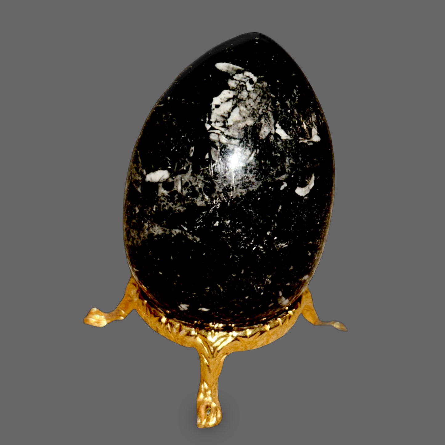 Black Zebra Agate Egg — High-Contrast Banded Chalcedony, Polished, 174g — detail view