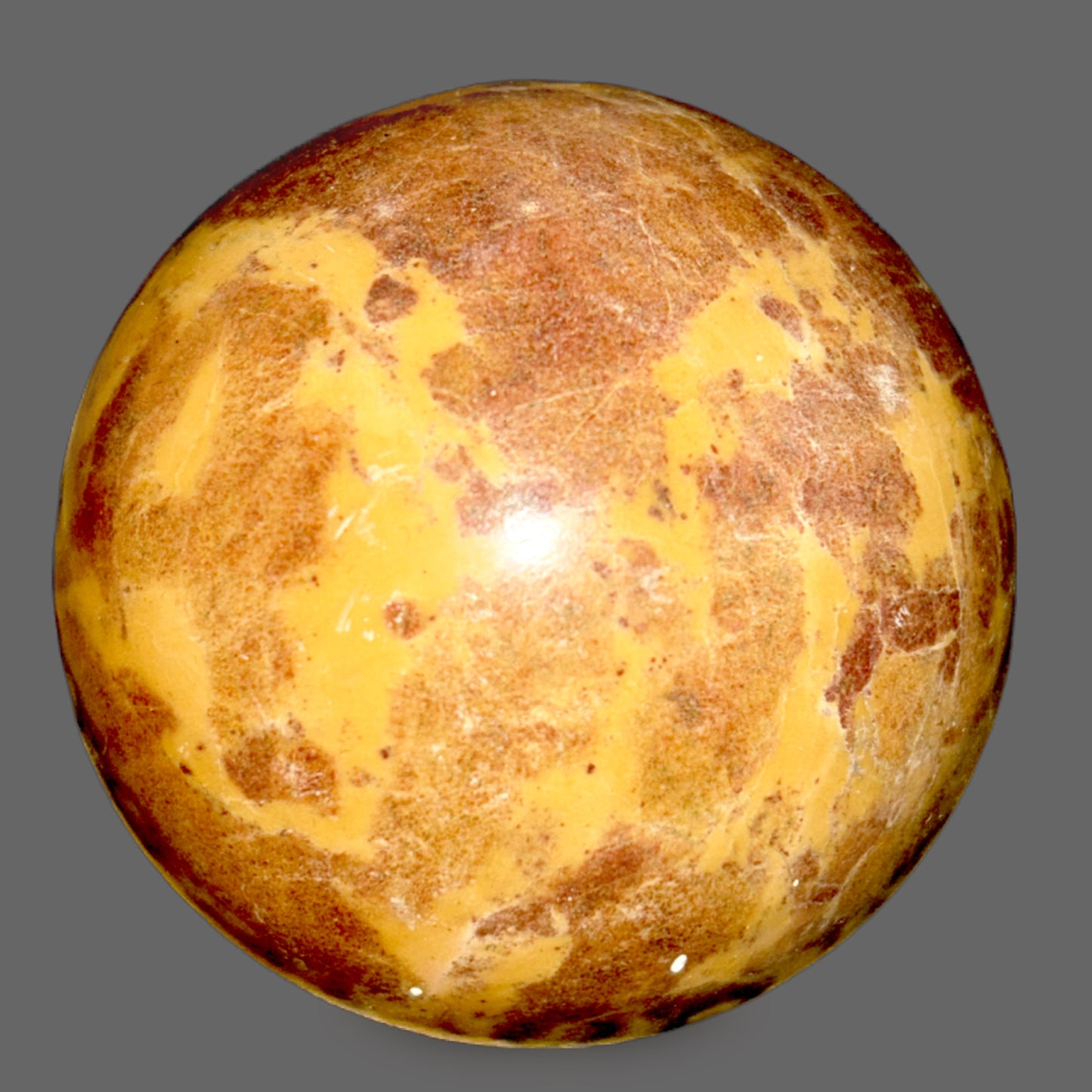Polished Jasper Sphere — Warm Golden Yellow & Brown, 649g (1.43 lb) — detail view